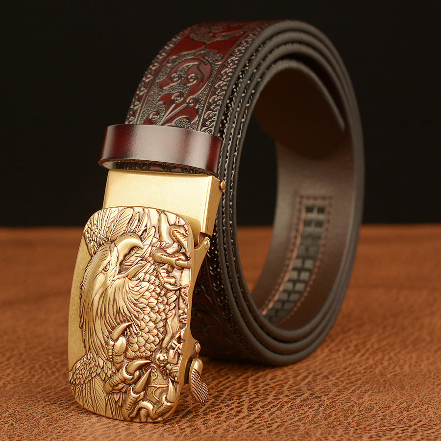 Men's cowhide vintage carved eagle belt