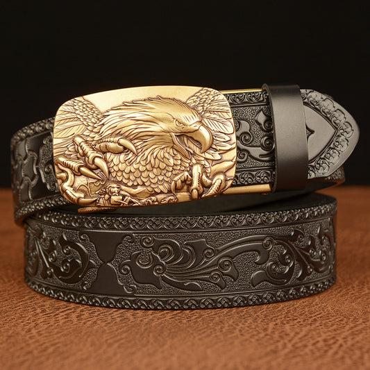 Men's cowhide vintage carved eagle belt