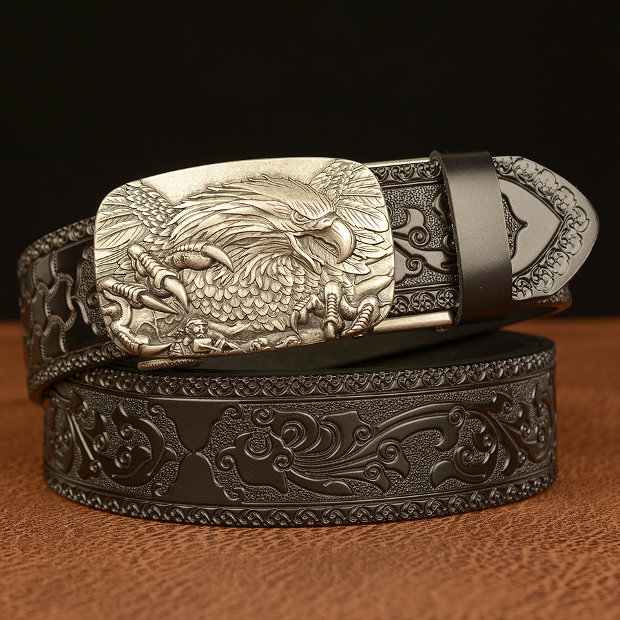 Men's cowhide vintage carved eagle belt