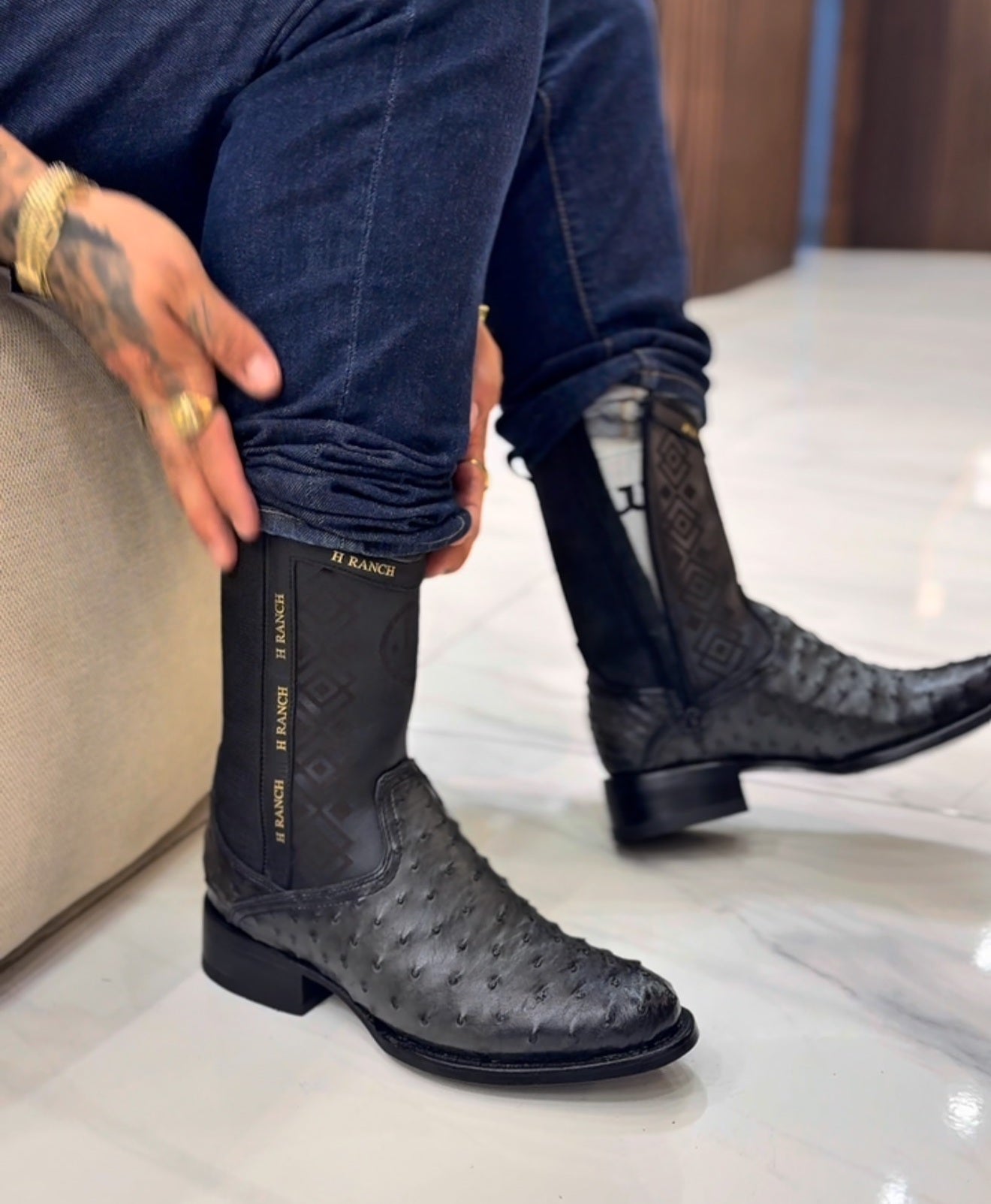 Vintage Ostrich Leather Ranch Cowboy Boots