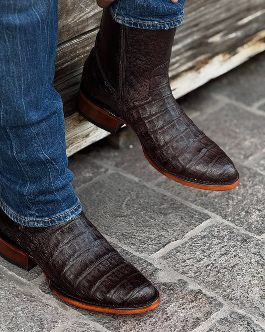 Classic Caiman Crocodile Leather Slingback Boots