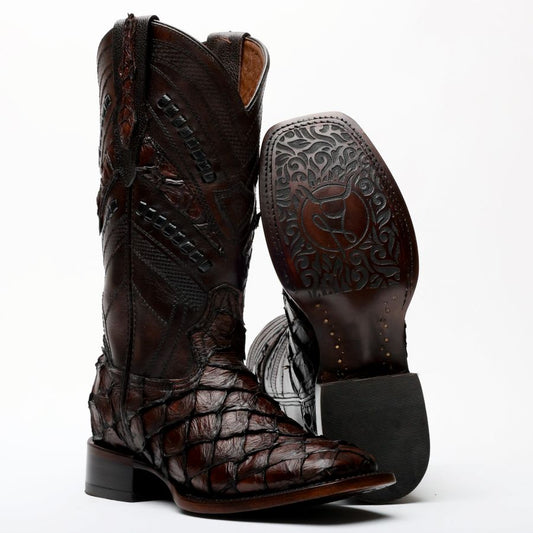 Handcrafted Espresso Pirarucu Boots - Square Toe