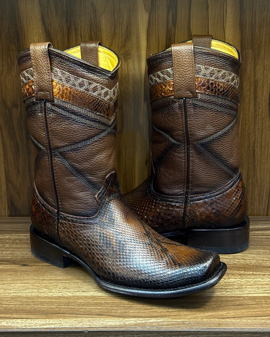 Men's Python Square Toe Vintage Western Boots